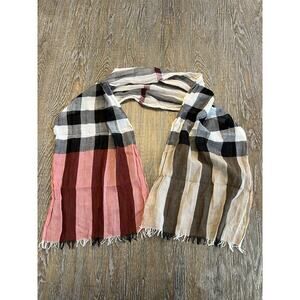Authentic BURBERRY UNI Kids Beige / Stone Gauze Wool Silk Check Scarf EUC